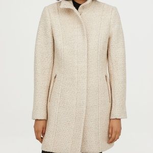 H&M Cream Light Beige Boucle Wool Blend Coat with Zippers Size 2